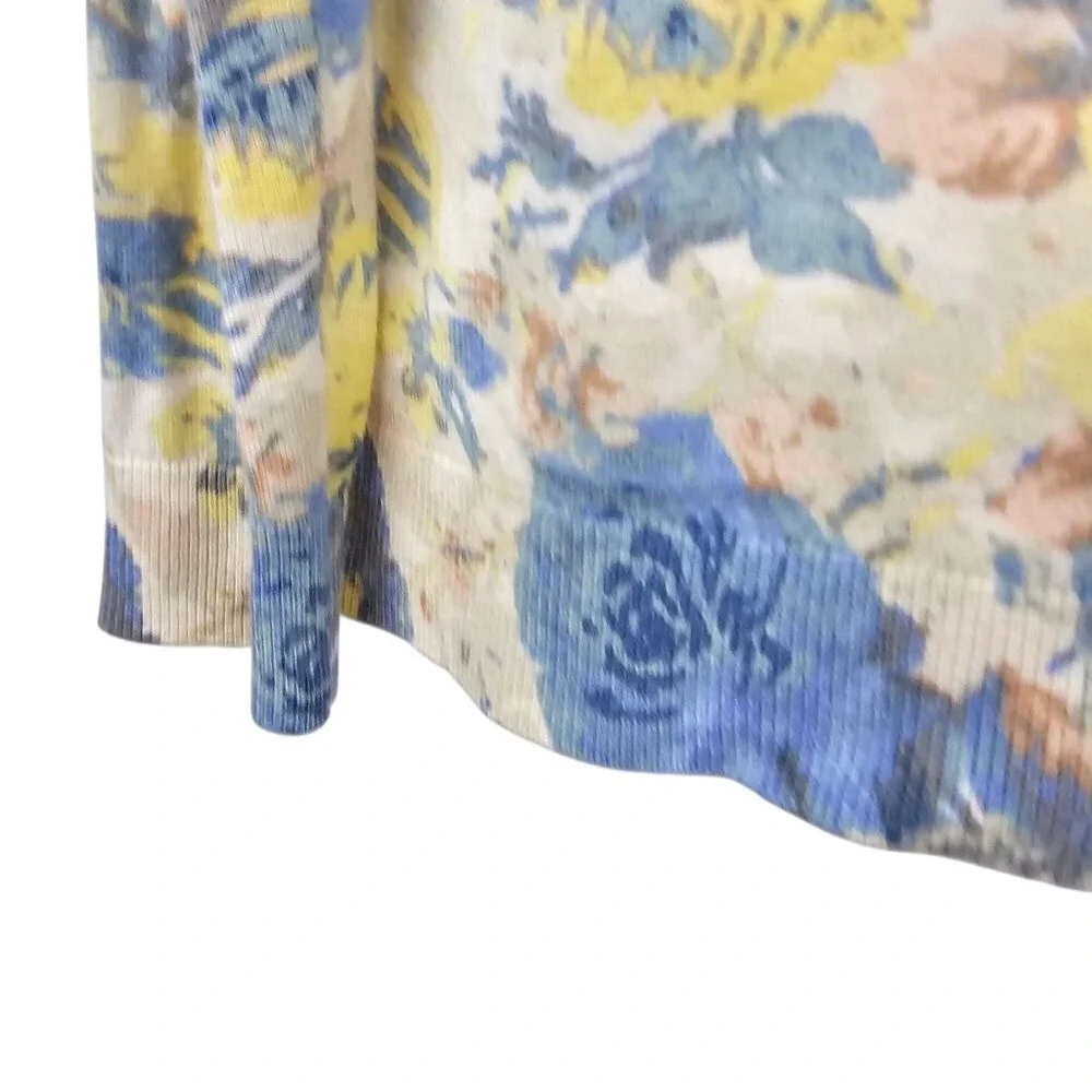 Joie Floral Ribbed‎ Sweater Womens S Blue Yellow Bloom Roses Wool Blend Pullover